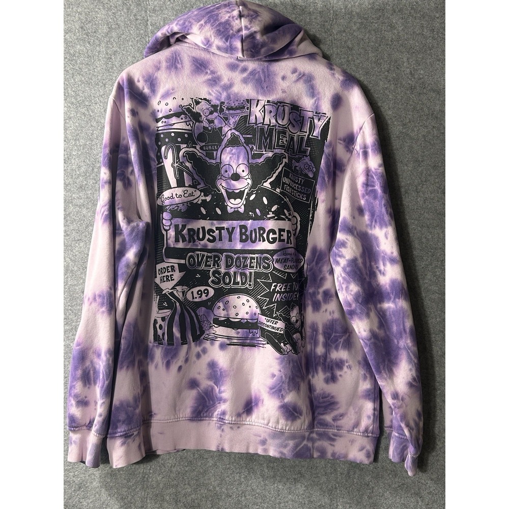 The Simpsons Krusty Burger Purple Tie Dye Pullover Hoodie Men's XL Graphic